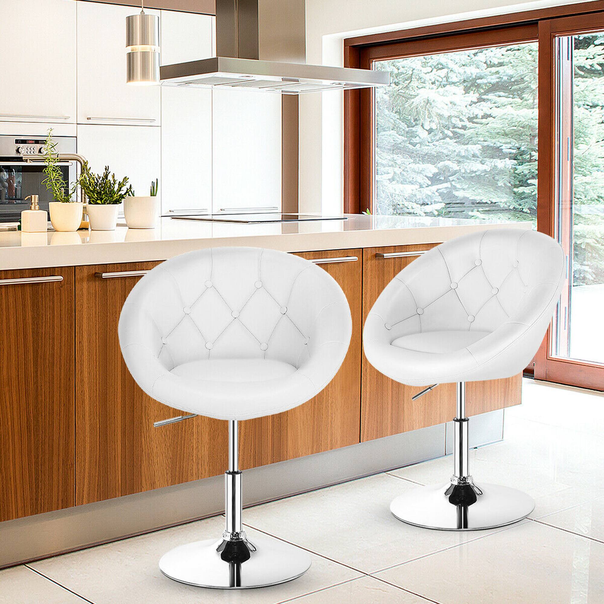 Alt View 1. Costway - Costway Set of 2 Swivel Bar Stools Height Adjustable Round Tufted Back Bar Chairs - White.