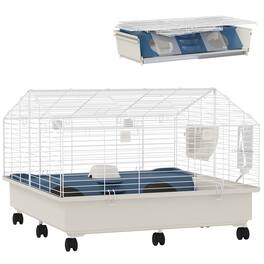 Pawhut - Small Animal Cage, Rolling Guinea Pig Cage with Water Bottle, Hay Feeder, Food Dish, Ramp, Bunny, Hedgehogs