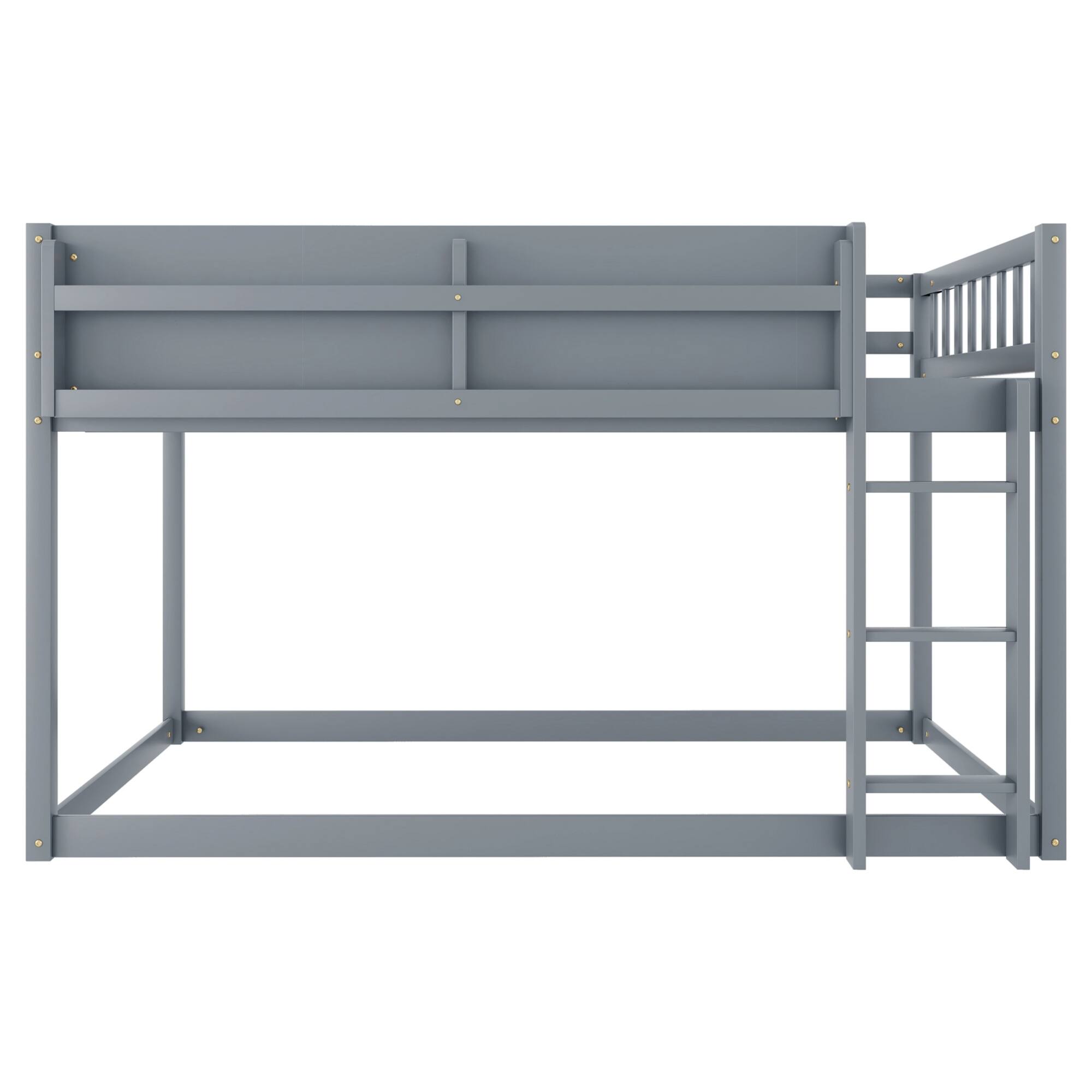 Alt View 6. GOODSILO - Low Twin Over Twin Solid Wood Bunk Bed with Ladder for Kids and Juniors - Grey.