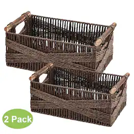 Garnen - Wicker Basket Storage with Handle, 13" & 15" Woven Baskets for Shelves, Wicker Baskets Rectangular Shelf Baskets - Brown