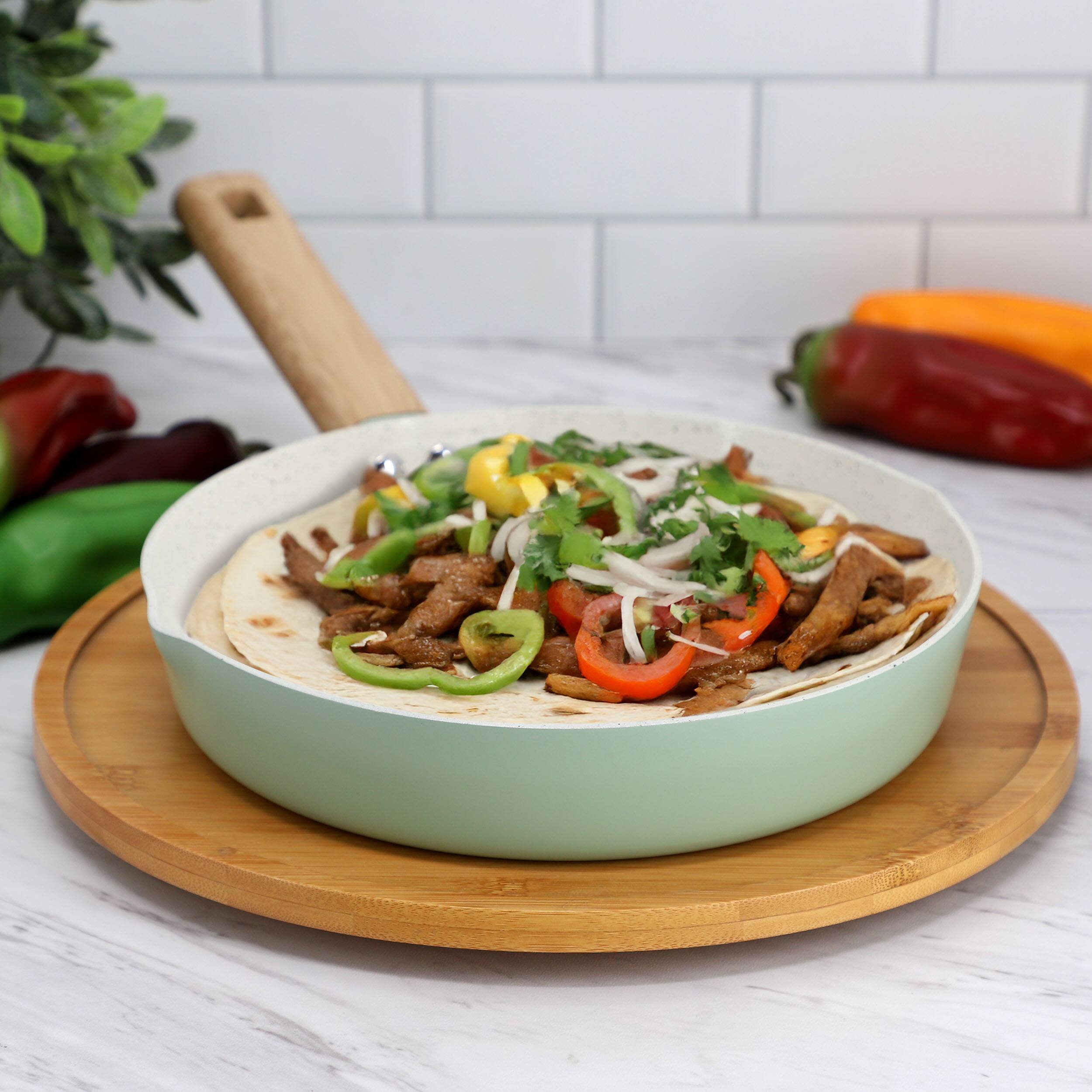 Alt View 5. Gibson - Gibson Home Marbleton Ceramic Nonstick Alumium 9.5 Inch Frying Pan in Mint - Mint.