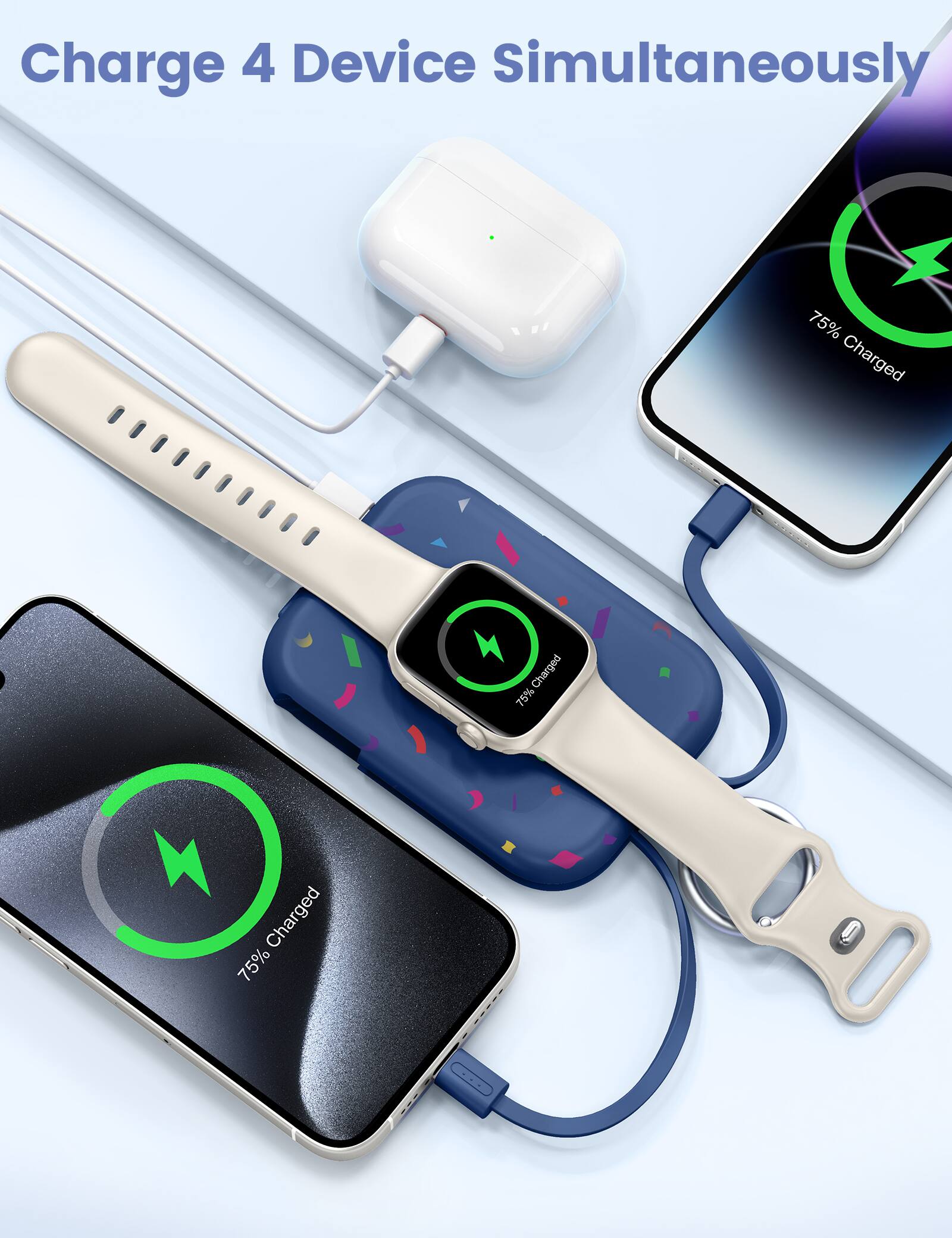 Charge 4 Device Simultaneously  
75% Charged  
Charged 75%