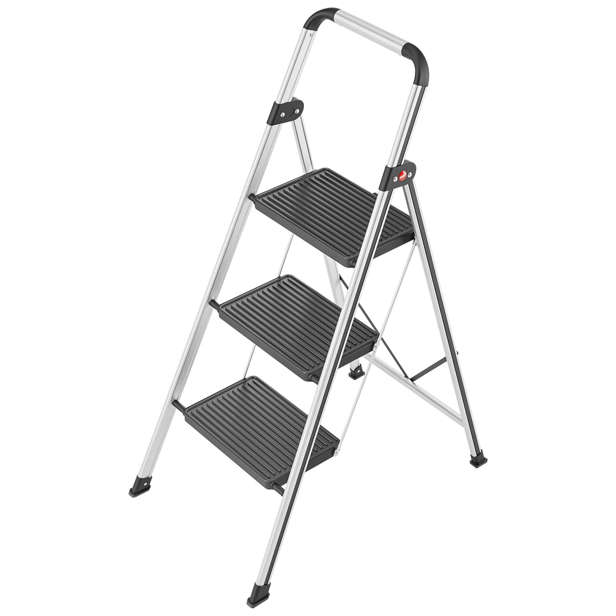 Front. Hailo - Hailo Folding Step Stool, Non-Slip 3 Step Ladder for Home & Kitchen, K71, Silver - Metal & Black.