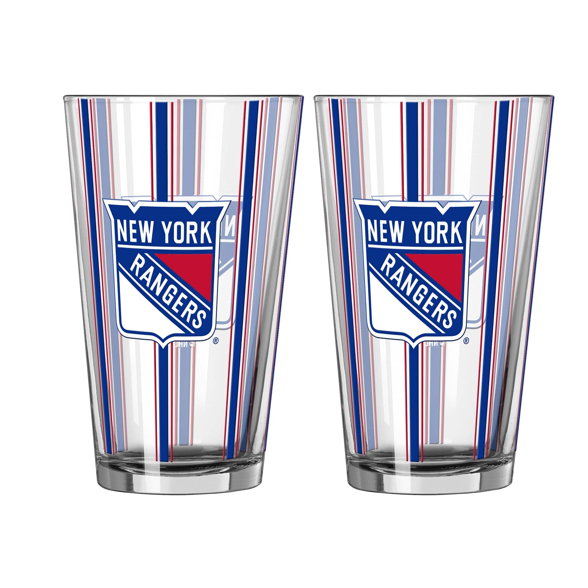 Logo Brands - New York Rangers Two-Piece 16oz. Striped Pint Glass Set - Multicolor