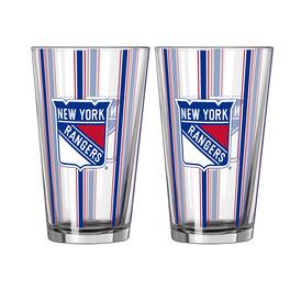 Logo Brands - New York Rangers Two-Piece 16oz. Striped Pint Glass Set - Multicolor
