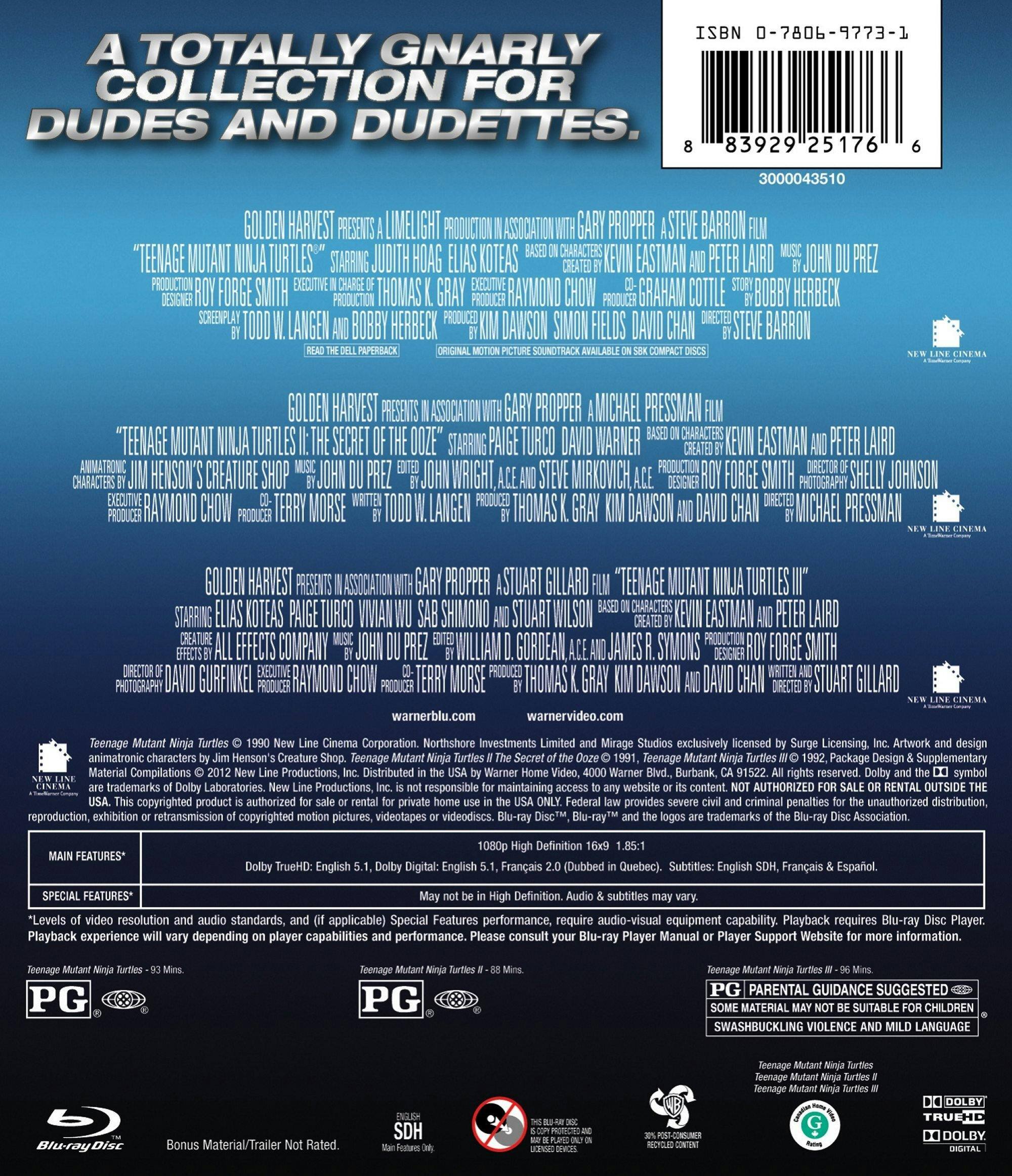 Back. Teenage Mutant Ninja Turtles Triple Feature (Box Set) [Blu-ray].