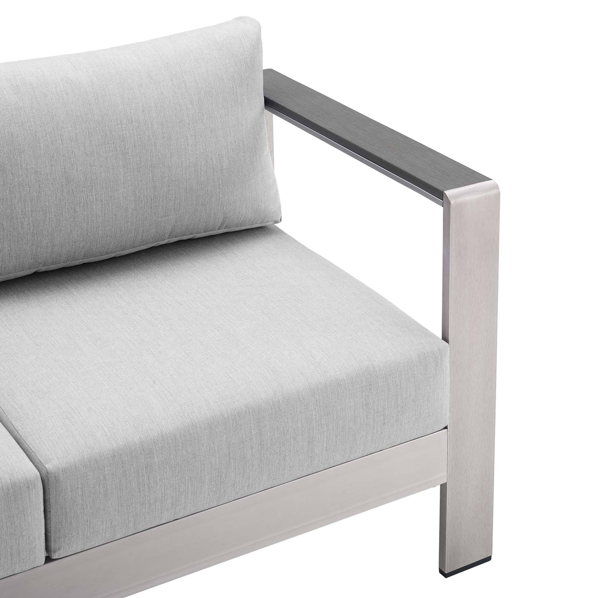 Alt View 4. Modway - Shore Sunbrella® Fabric Aluminum Outdoor Patio Loveseat by Modway - Silver Gray.