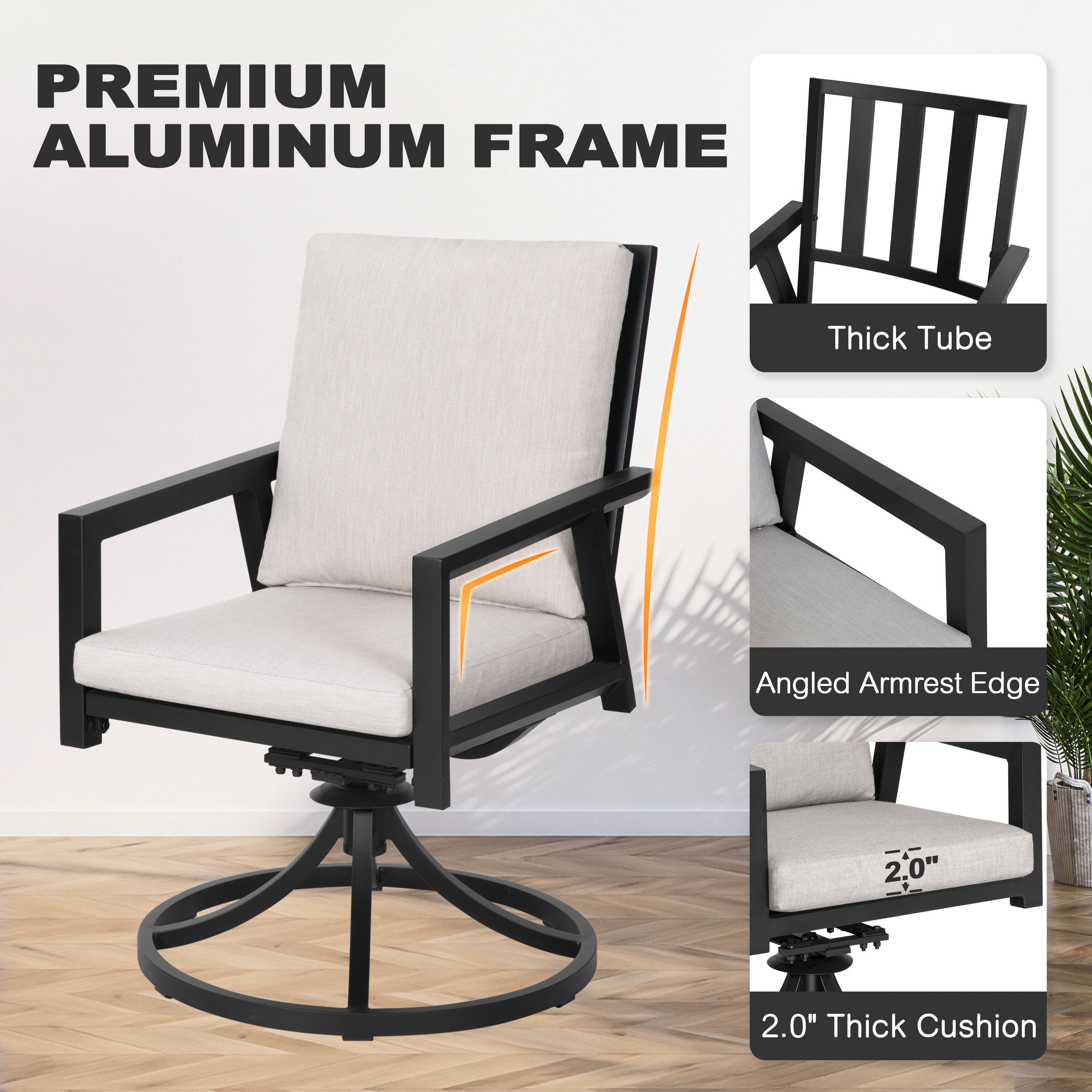 PREMIUM ALUMINUM FRAME  
Thick Tube  
Angled Armrest Edge  
2.0" Thick Cushion