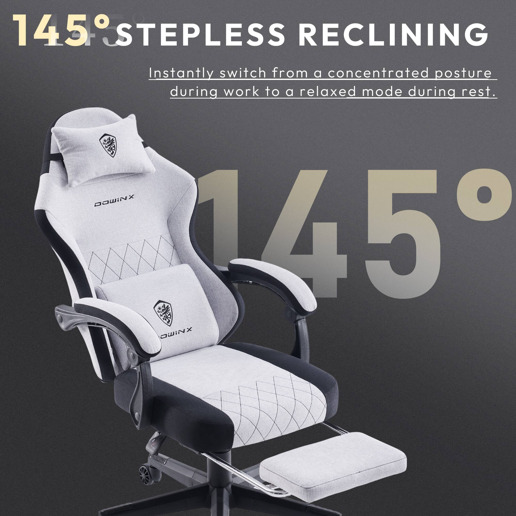 145° STEPLESS RECLINING  
Instantly switch from a concentrated posture during work to a relaxed mode during rest.