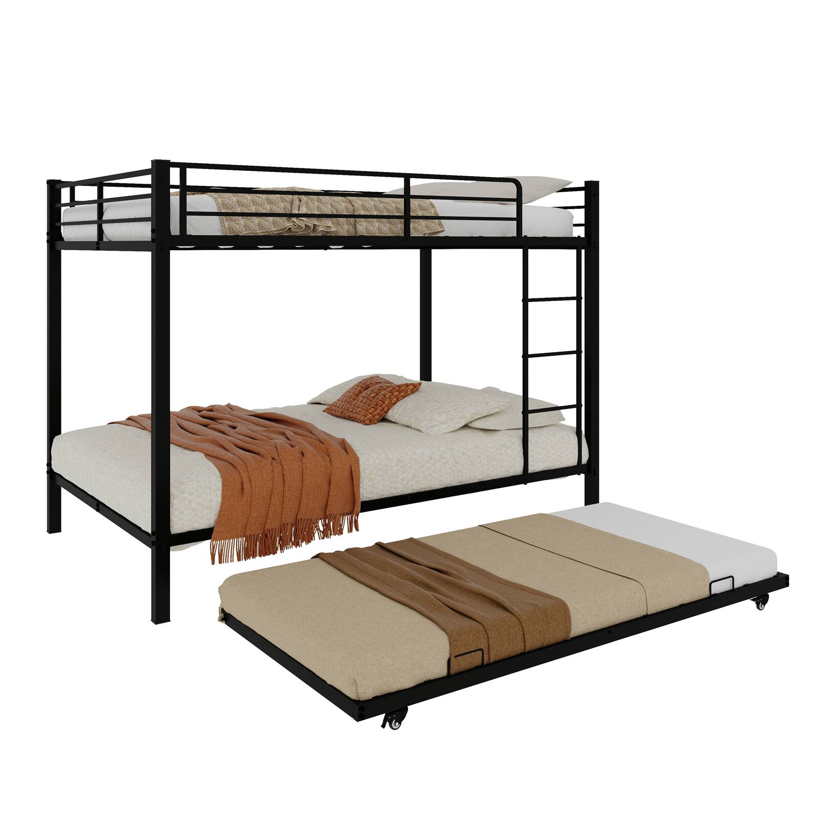 Alt View 8. Loheer - Loheer Heavy Duty Queen Size Metal Bunk Bed Square Tube Iron Frame Safety Rails - Black.