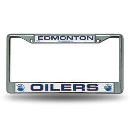 Rico Industries - Edmonton Oilers Logo - 12" x 6" Standard Size - Chrome Metal License Plate Frame - Multi