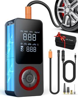 JETRANSPORT - Cordless Tire Inflator Portable Air Compressor 150 Psi Pump With Rechargeable Gauge 12v Car Power Adapter S - Red