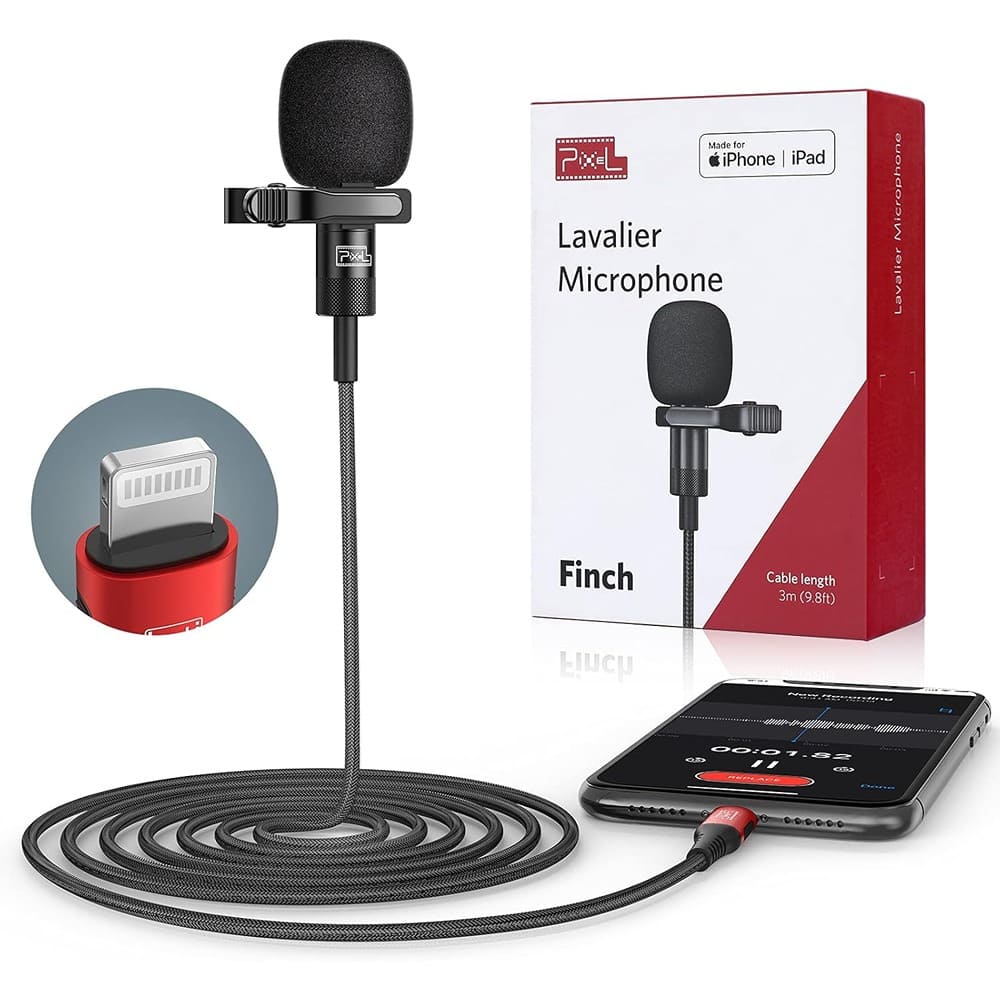 MOSZAR LLC - MFi-Certified Mic for iPhone/iPad – Lightning Compatible, 5ft Cable, Vlogging & Streaming - Black