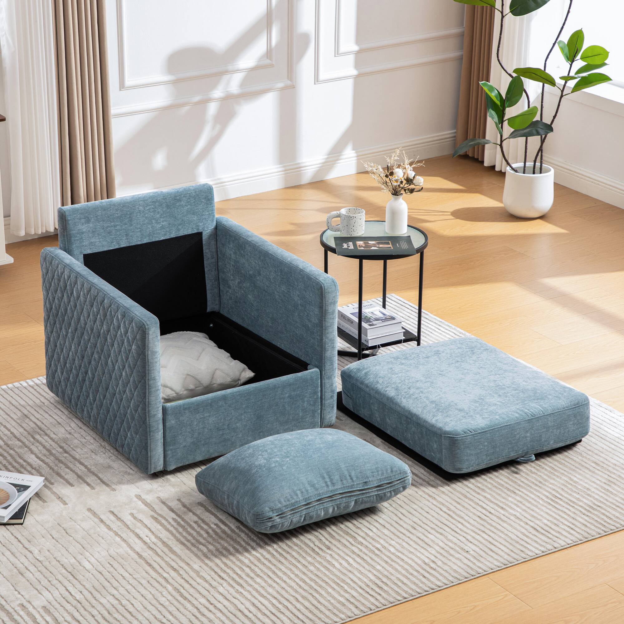 Alt View 2. GOODSILO - Upholstered Swivel Armchair with Hidden Storage and Tufted Armrests for Living Room and Bedroom - Blue.
