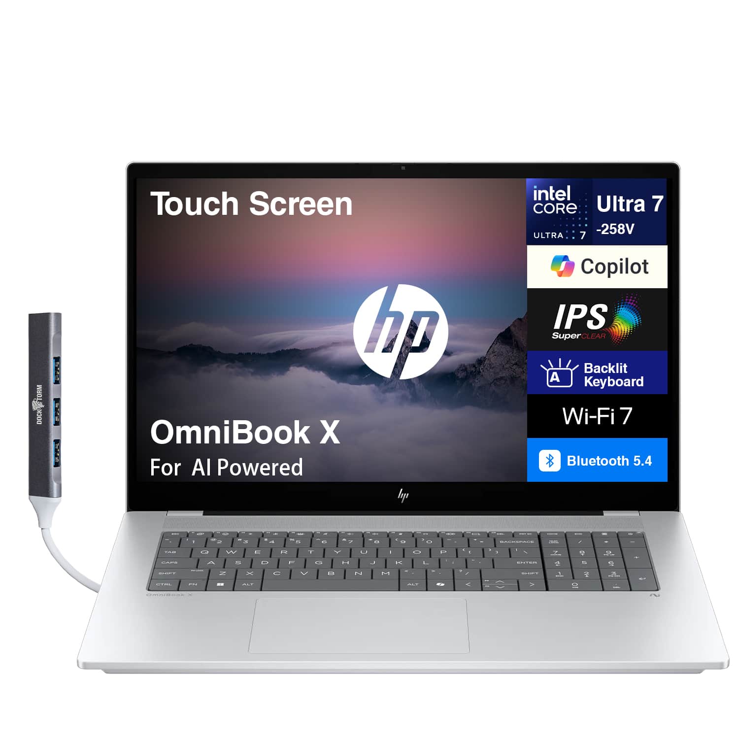 Touch Screen  
hp OmniBook X  
For AI Powered  

Intel Core Ultra 7 -258V  
Copilot  
IPS SuperCLEAR  
Backlit Keyboard  
Wi-Fi 7  
Bluetooth 5.4
