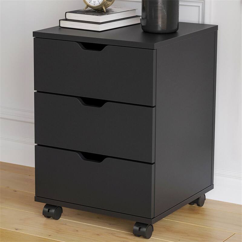 Alt View 1. HTUTWOO - 15.74"L 3-Drawer Vertical Filing Cabinet - Rolling Wood Mobile File Cabinet, With Lockable Casters, Fully Assembled - Black.