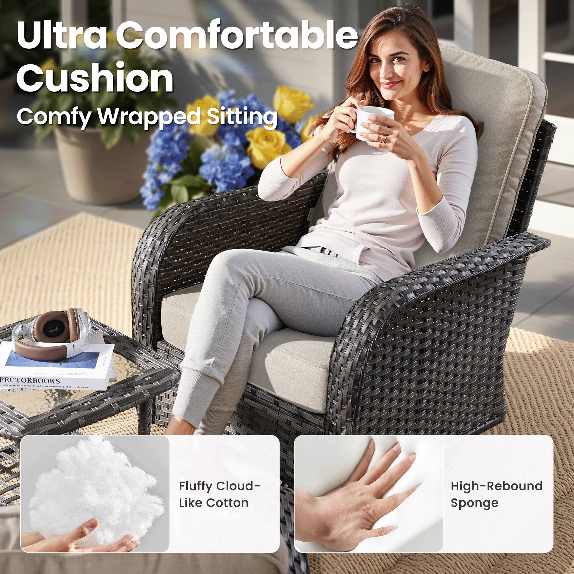 Ultra Comfortable Cushion  
Comfy Wrapped Sitting  

Fluffy Cloud-Like Cotton  
High-Rebound Sponge