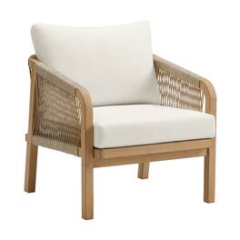 Alaterre Furniture - Lusso Outdoor Patio Chair Weather-Resistant Eucalyptus Wood Armchair with Thick Cushions and Rope Accent - Brown