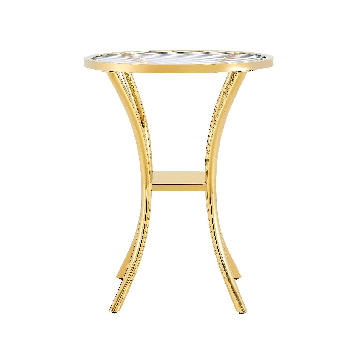 Alt View 6. Loheer - Loheer Round Bar Table with Ribbed Tempered Glass Top and Golden Stainless Steel Base - Golden.