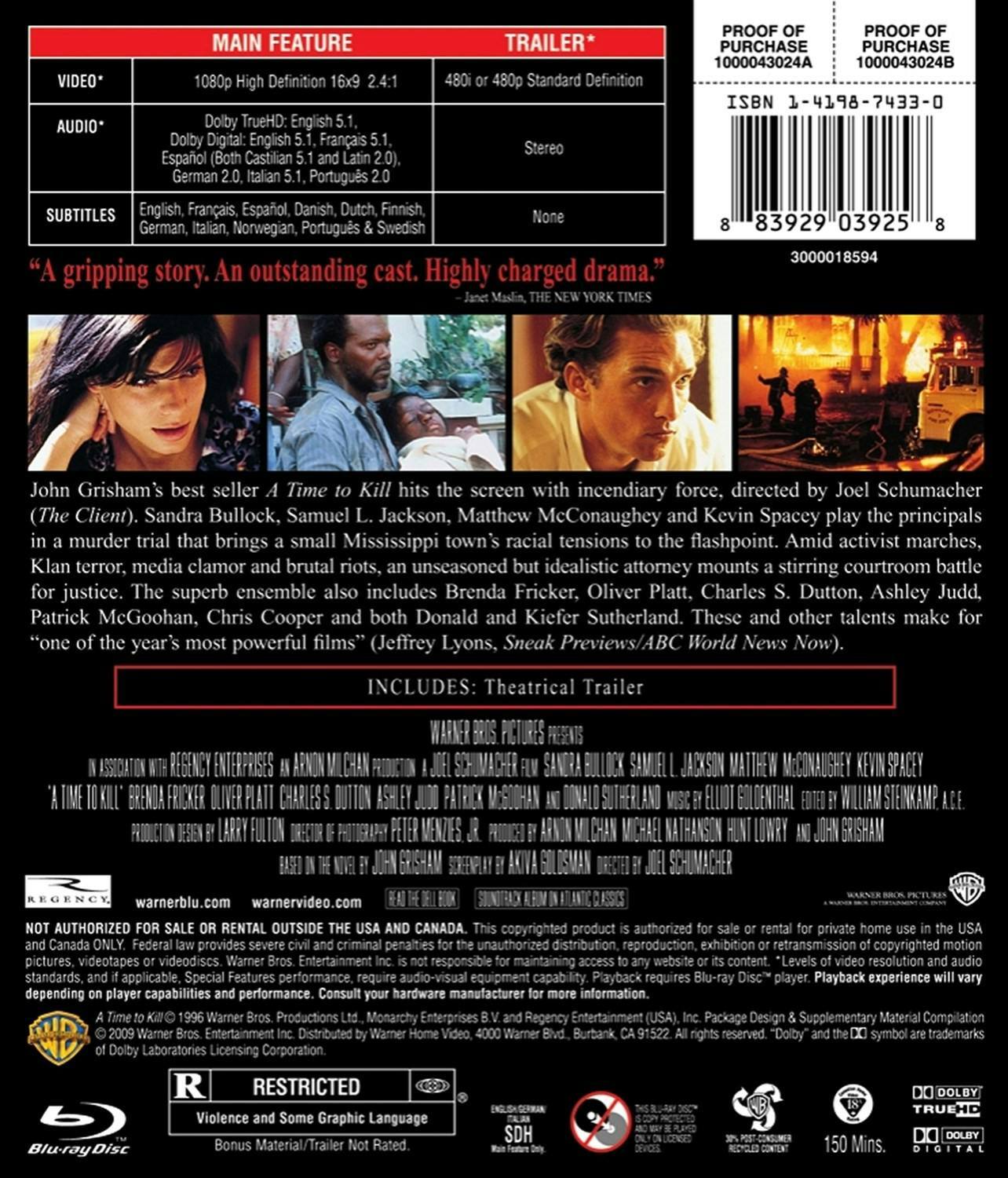 Back. A Time to Kill [Blu-ray].
