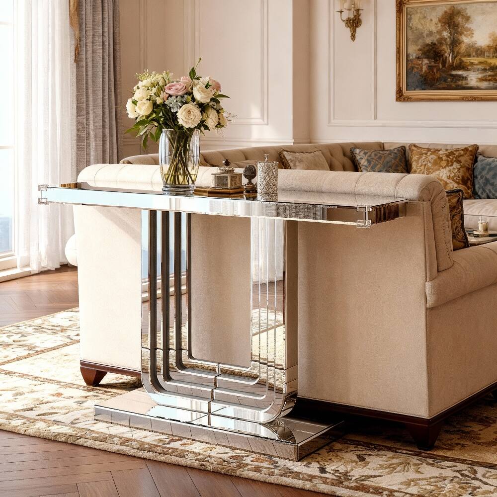 Loheer Mirrored Console Table Finish 47 Inch Silver - Best Buy