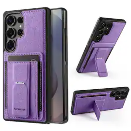 Dteck - Slim Card Holder Case for Samsung Galaxy S26 Ultra, Shockproof Wallet Protective Cover with Kickstand - Purple