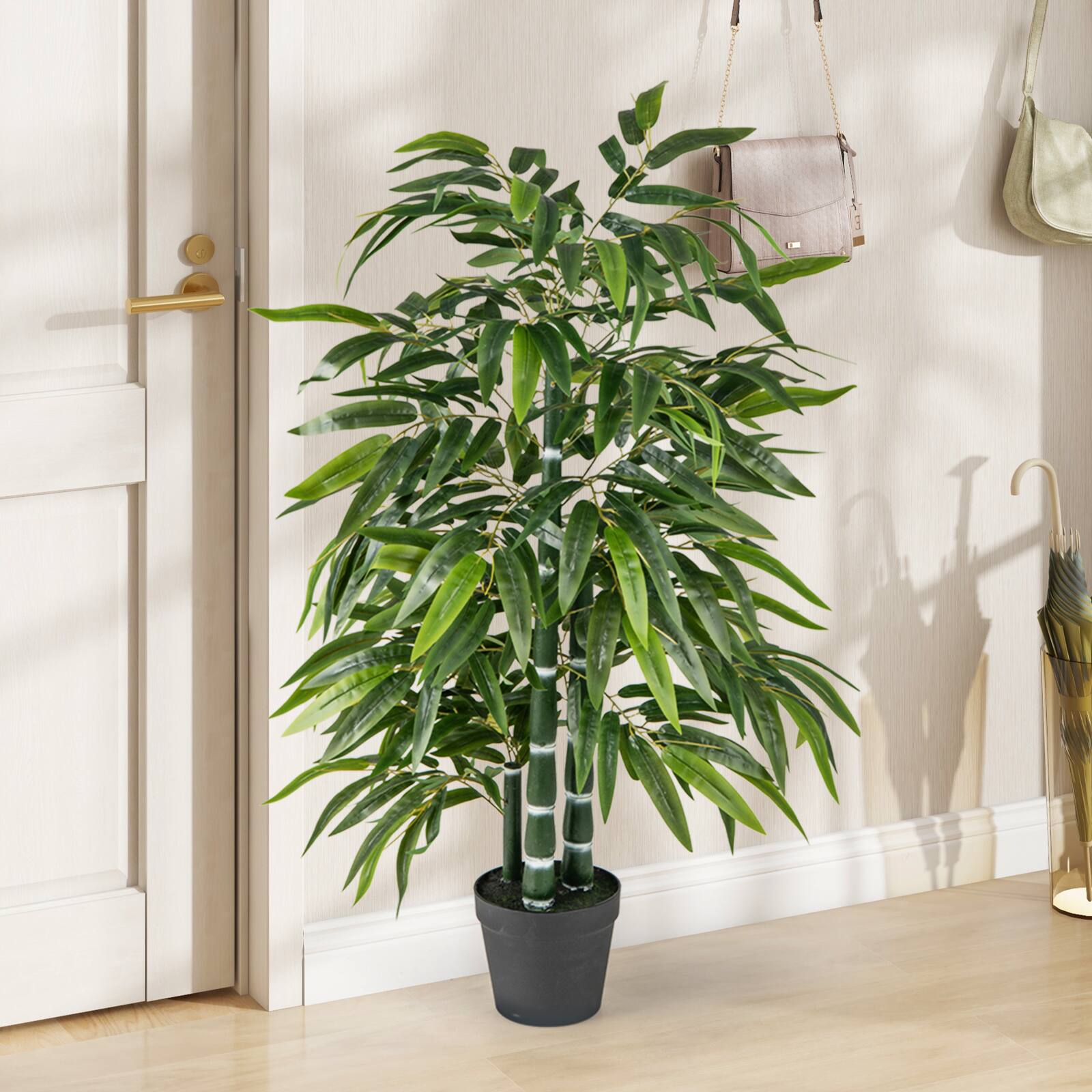 Alt View 3. Gymax - Gymax 50'' Tall Artificial Potted Tree w/3 PE Bamboo Trunk Flush Leaves Realistic Soil - Green.
