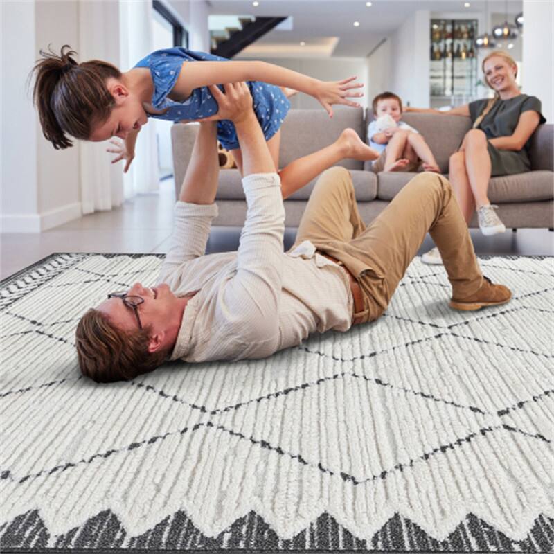 Left. HTUTWOO - 2'x3' Area Rug - Cream Indoor Carpet, Modern Geometric Pattern, Non Shedding, for Bedroom, Kitchen, Living Room,Doormat - Trellis Cream.