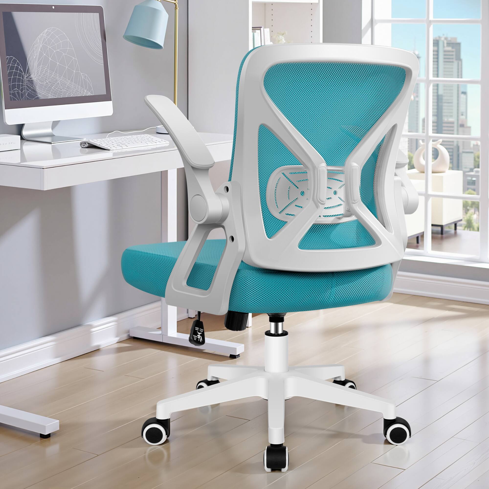 Alt View 3. KERDOM - Breathable Mesh Office Chair Desk Chair Adjustable Lumbar Support, Flip-Up Arms, Conference Chair Computer Task Chair - Blue.