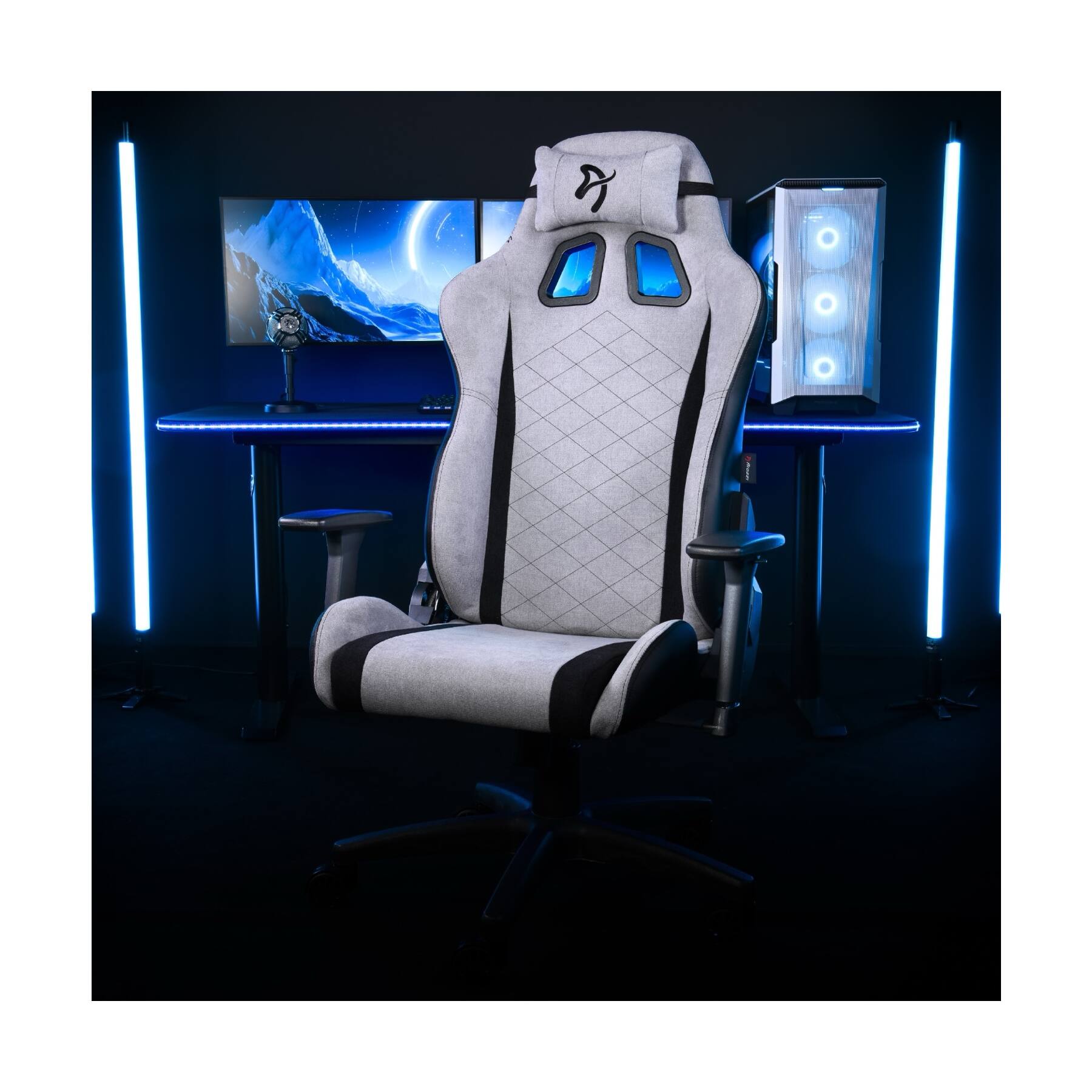 Back. Arozzi - Arozzi Avanti Soft Fabric Ergonomic Gaming Chair – Light Grey – Cold Cured Molded Foam with Reclining Steel Frame - Light Grey.