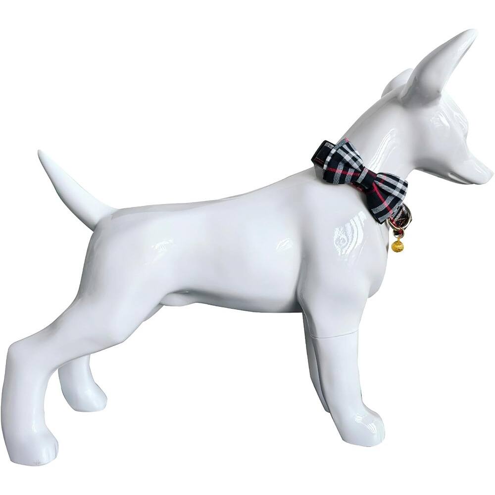 Back. MOSZAR LLC - Plaid Dog Collar and Leash Set with Bow Tie, Adjustable, Small to Large - black-2.
