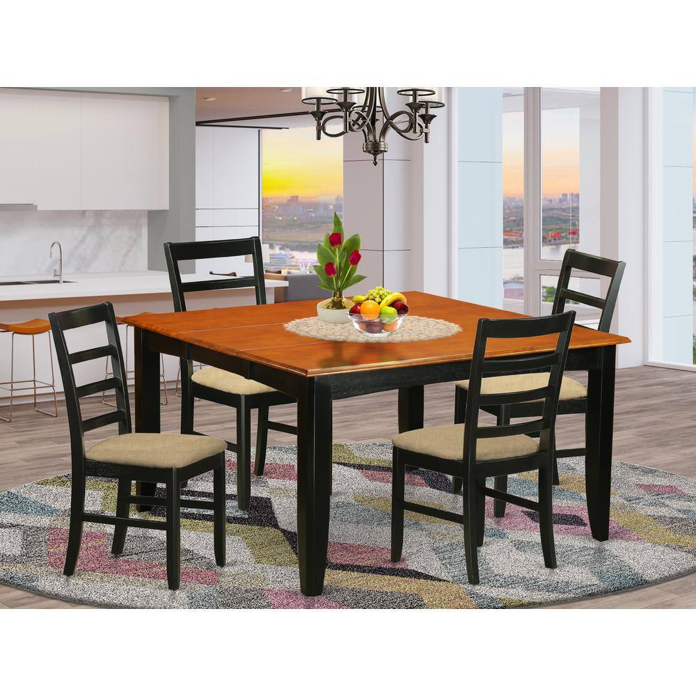 Back. East West Furniture - PARF5-BLK-C 5 Pc Dining set-Square Dining Table with Leaf and 4 Dining Chairs. - Black & Cherry.