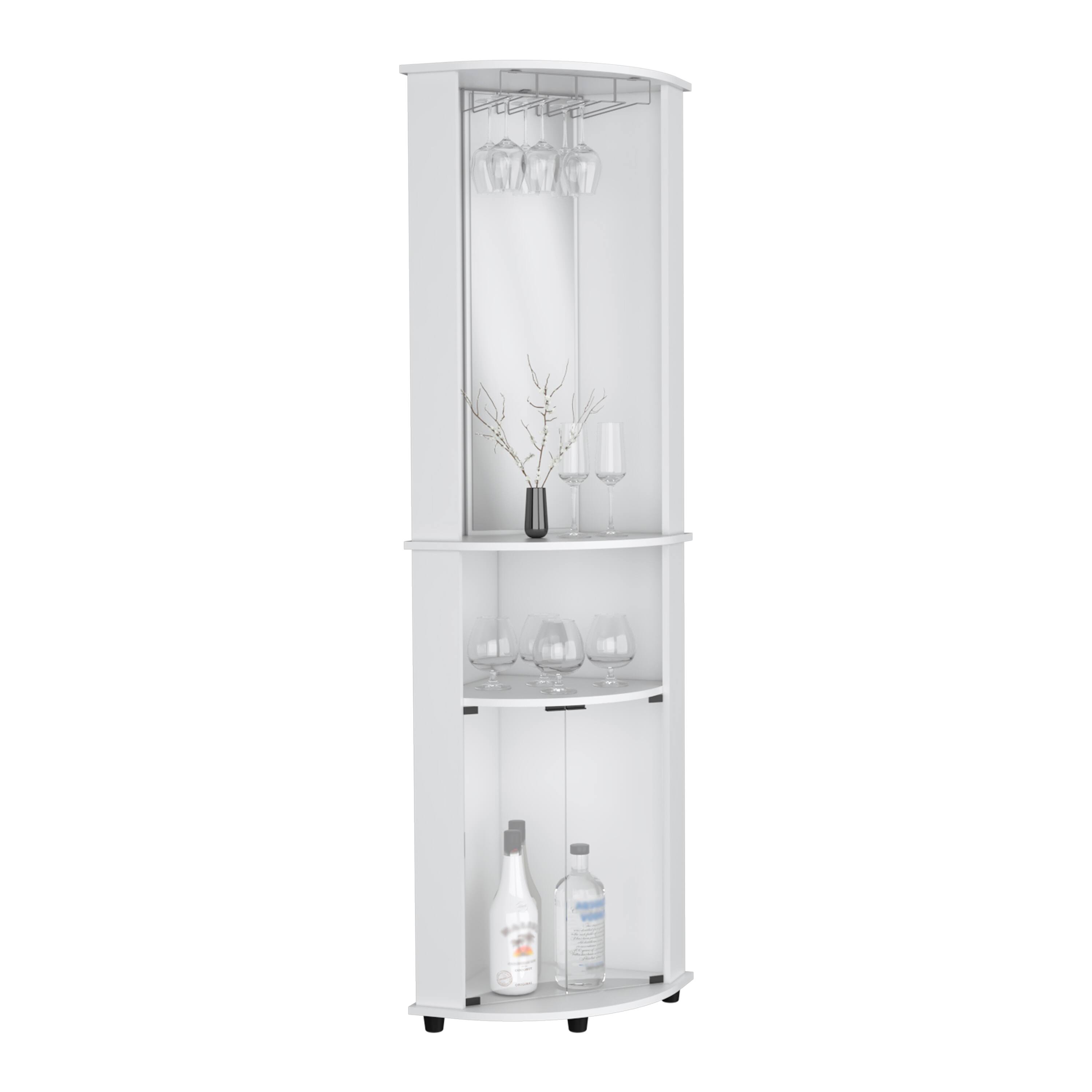 Alt View 1. TinyHomie - Corner Bar Cabinet Unit with Wine Glass Rack and Lower Cabinet White.
