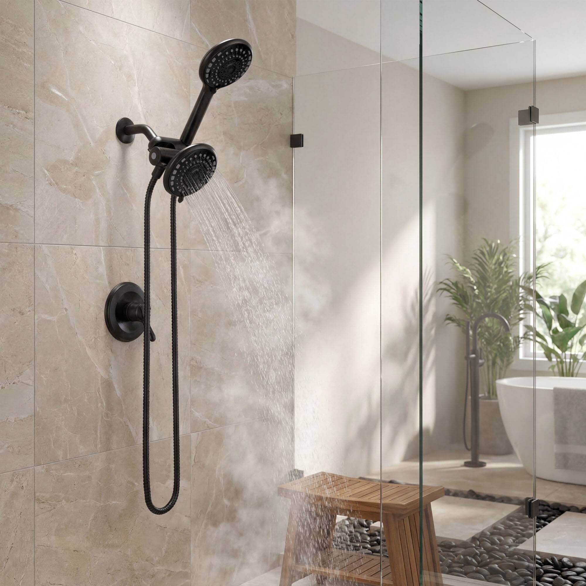 Alt View 8. Akicon - Akicon 2-in-1 Rain Shower Head with Handheld Spray Combo 6-Setting Anti-Clog Nozzles 2.5 gpm in Black - Black.