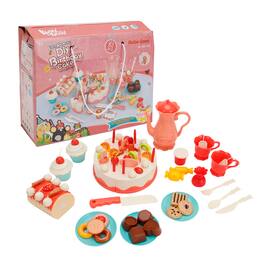 Topteng - 82-Piece Birthday Cake Toy Set with Light & Sound - Pretend Play Cutting Food, Kitchen Role Play for Kids