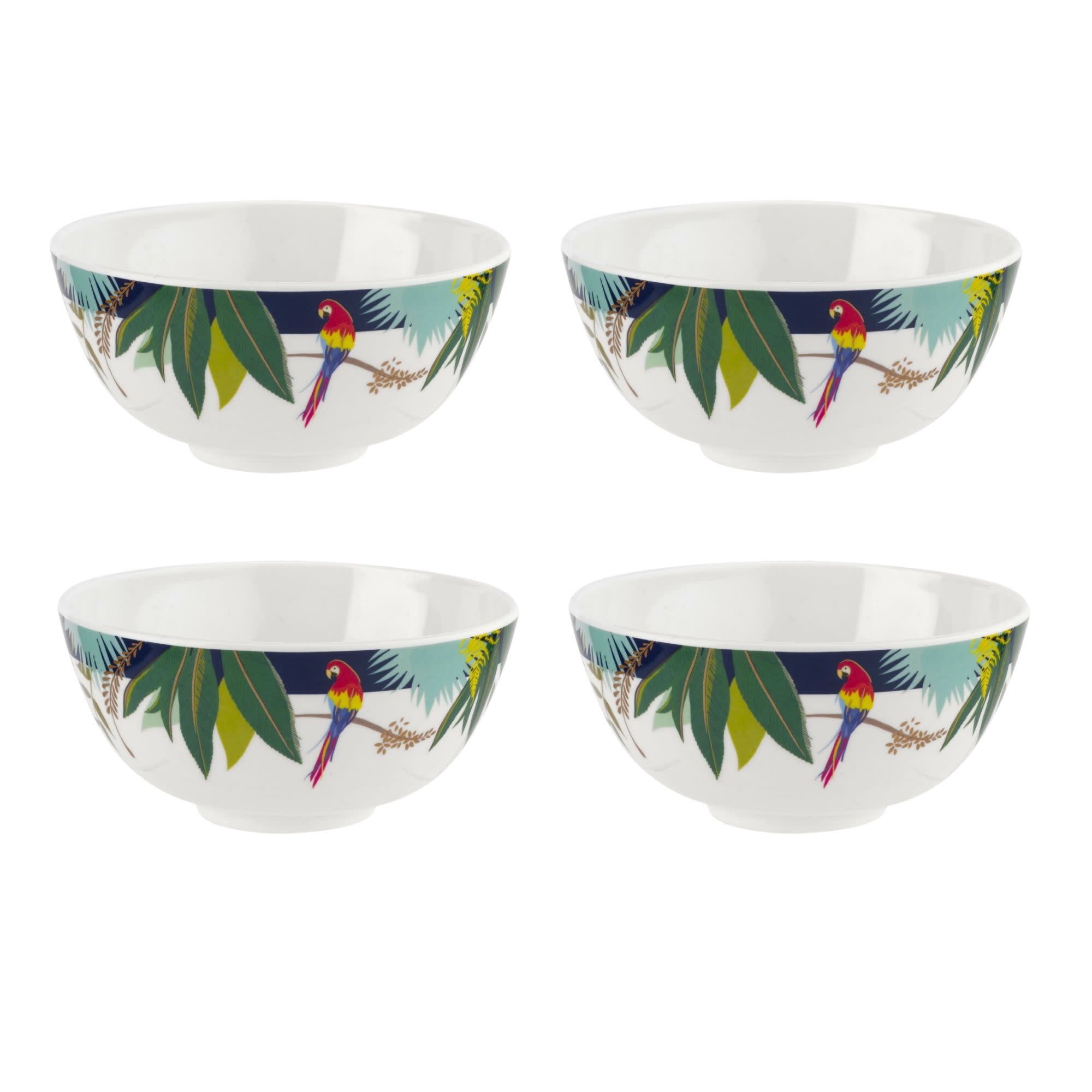 Front. Portmeirion - Portmeirion Sara Miller Parrot Cereal Bowl - Set of 4 - Multicolored.