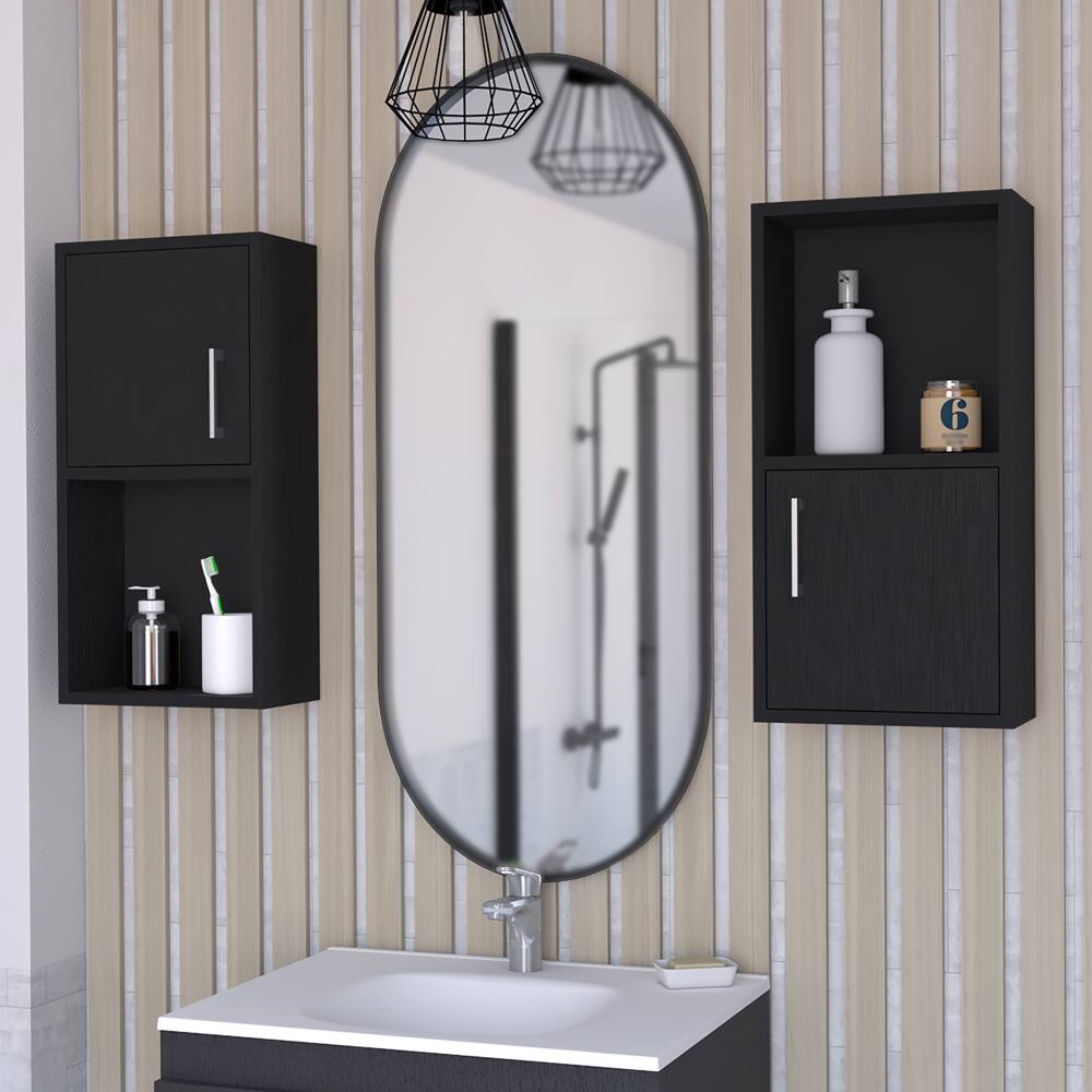 Angle. TinyHomie - Medicine Cabinet Florence Bathroom Black - Black.