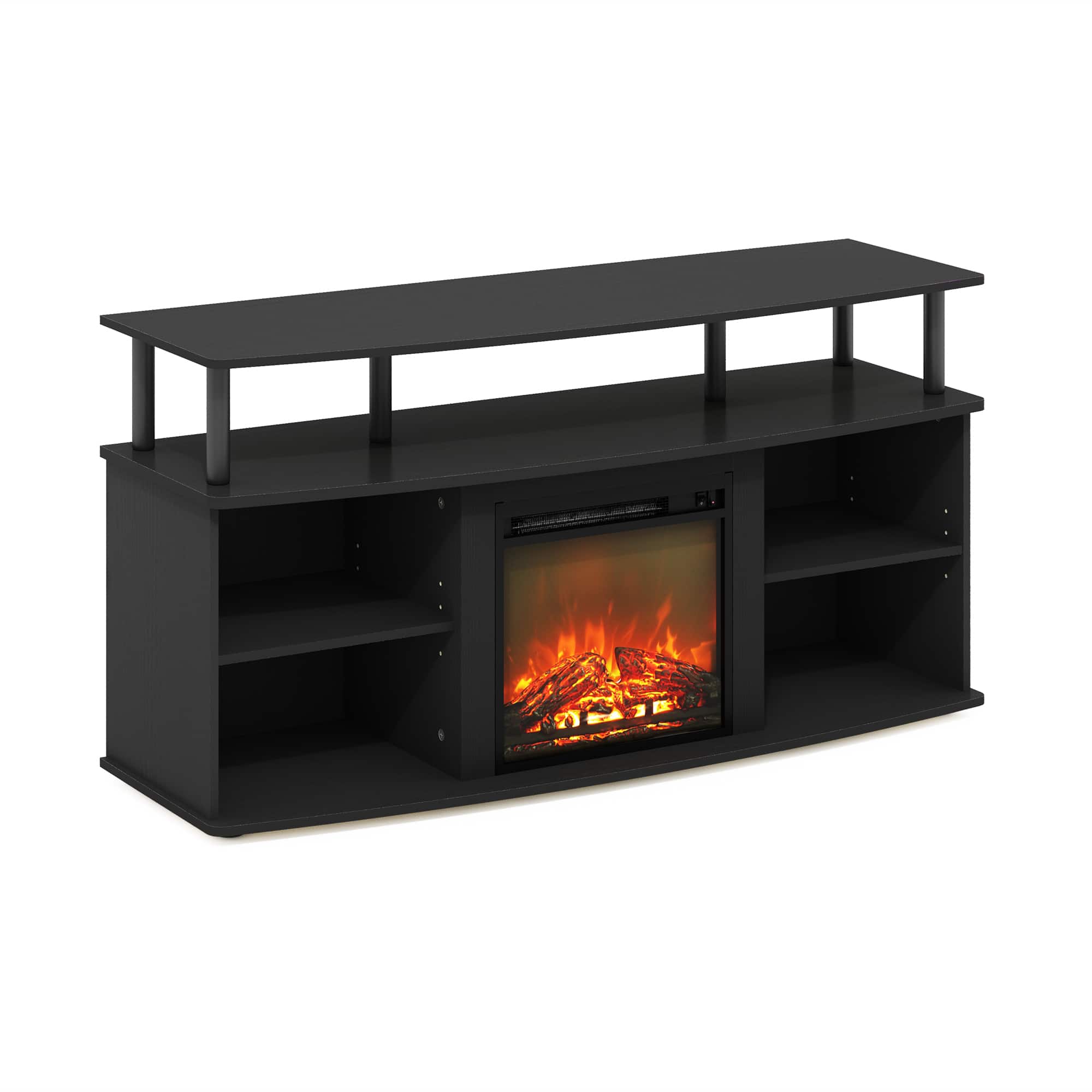 Furinno - Jensen Open Shelving Storage Fireplace Entertainment Center for TV up to 55 Inch - Americano/Black
