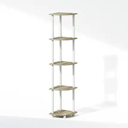 Front. Furinno - TURN-N-TUBE Corner Shelf, 5-Tier Corner Display Rack, Shelving Unit, for Storage and Organization - Light Oak/Plain White.
