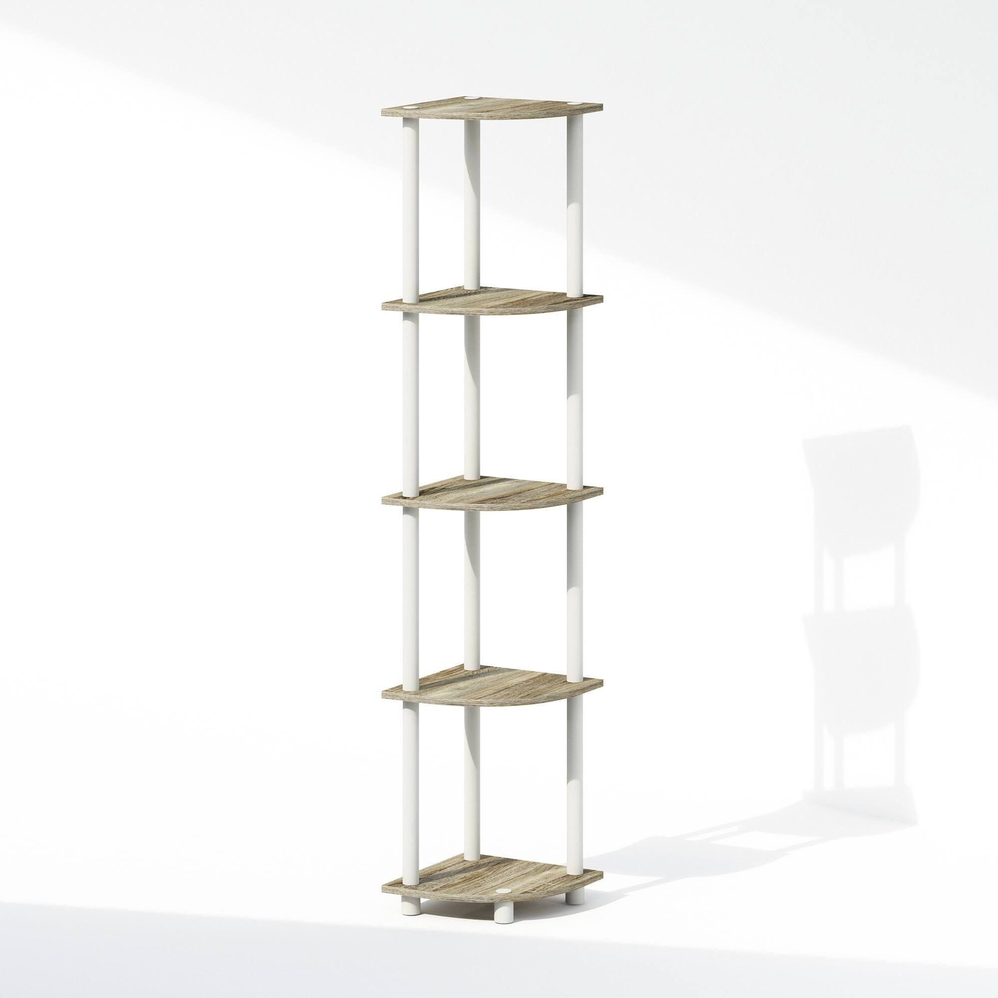 Front. Furinno - TURN-N-TUBE Corner Shelf, 5-Tier Corner Display Rack, Shelving Unit, for Storage and Organization - Light Oak/Plain White.