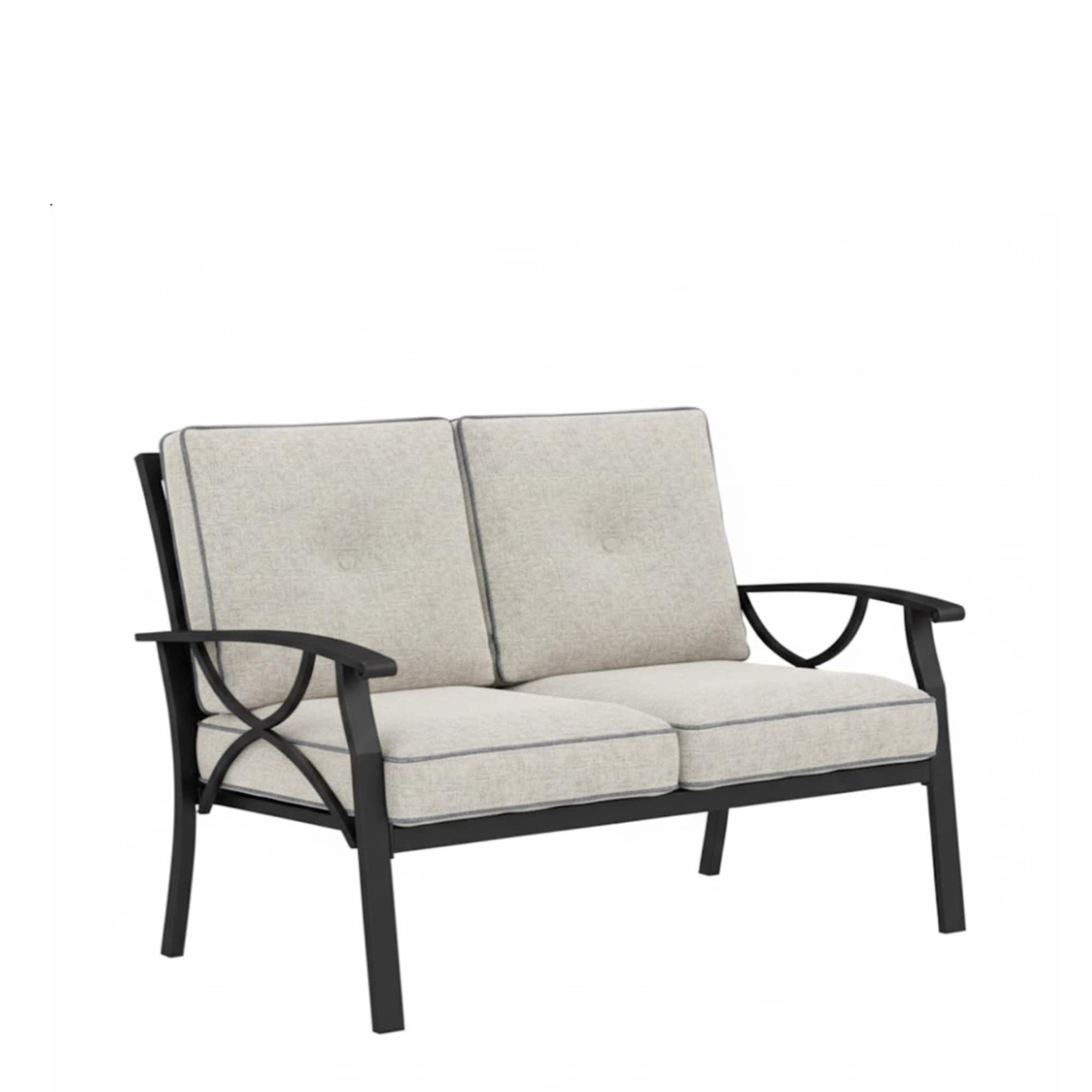 Mondawe - 48" Metal Loveseat with Cushions and black Frame - Light Khaki+Beige