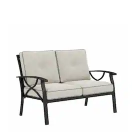 Mondawe - 48" Metal Loveseat with Cushions and black Frame - Light Khaki+Beige