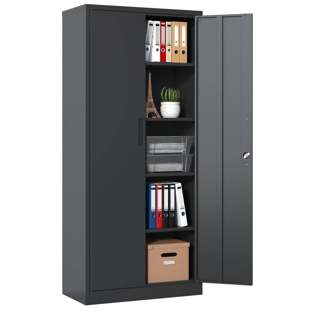 Front. Loheer - Loheer 72 Inch Metal Garage Storage Cabinet Black Steel Locking File Cabinet 4 Shelves.