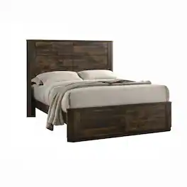 Manhattan Lane - Transitional Style Queen Size Bed with Panel Design Headboard, Rustic Brown - Brown