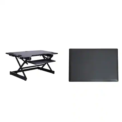 Front. Rocelco - 46" Height Adjustable Standing Desk Converter with Anti Fatigue Mat BUNDLE - Black.