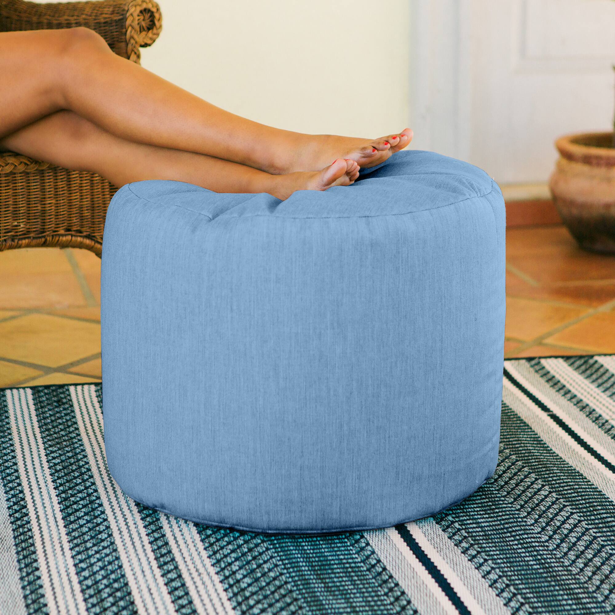 Back. Jaxx - Jaxx Spring Indoor / Outdoor Bean Bag Pouf Ottoman, Sunbrella Ocean - Sunbrella Ocean.