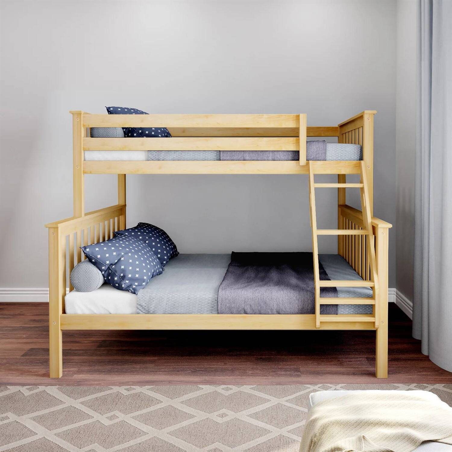 Left. SlickBlue - Solid Wood Bunk Bed for Kids and Teens with Sturdy Frame - Natural.