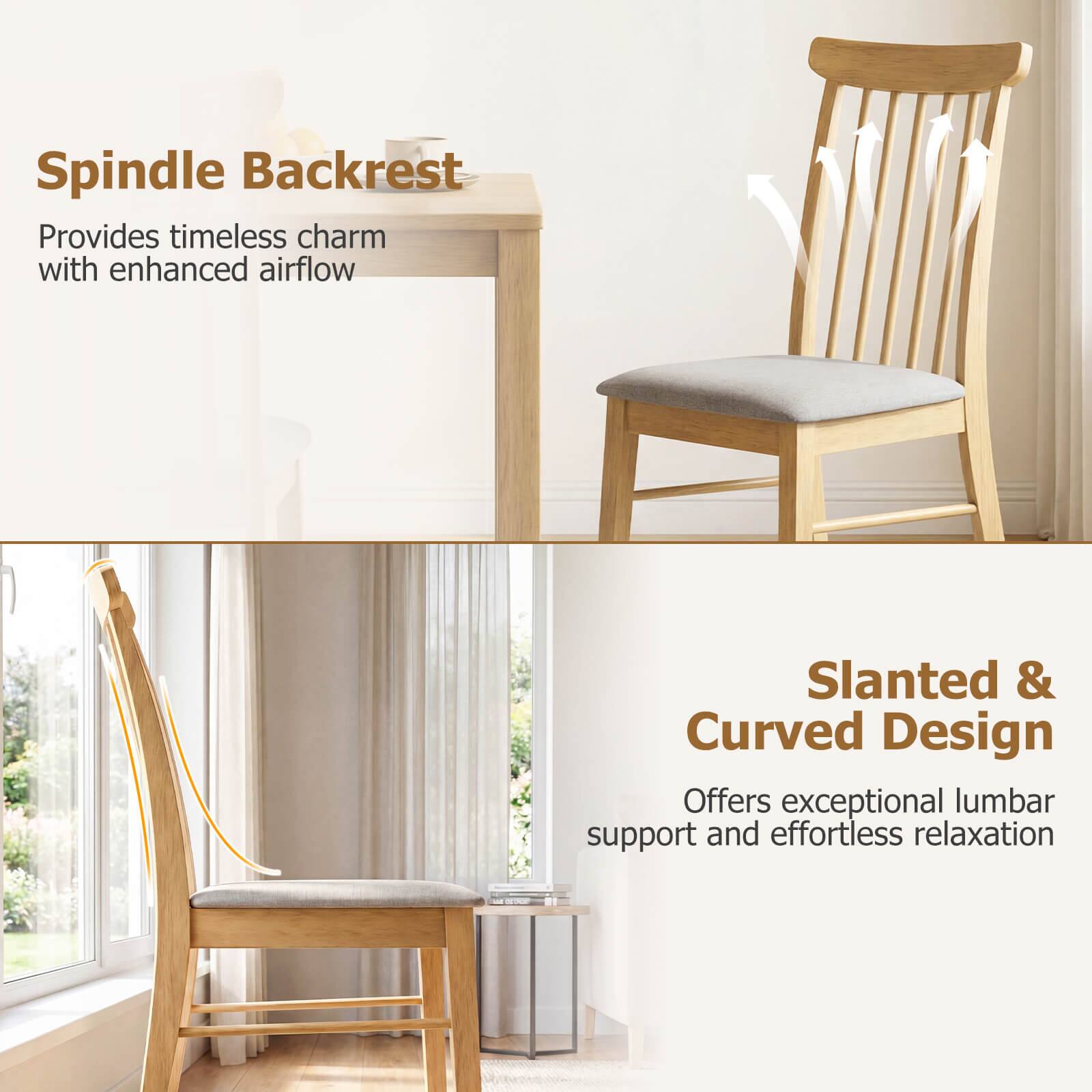 Spindle Backrest  
Provides timeless charm with enhanced airflow  

Slanted & Curved Design  
Offers exceptional lumbar support and effortless relaxation