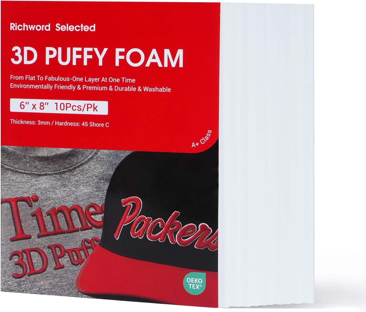 Poolin - Richword 3D Embroidery Puffy Foam 6"x8" 3mm 10PCS (10White) - Ideal for Large Logos, Jackets,Custom Garments