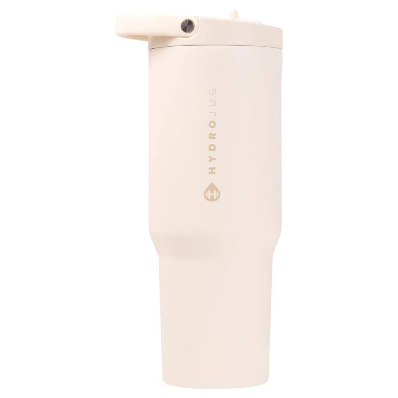 Front. HydroJug - 32 oz Cream Sports Water Bottle w/Straw - Cream.
